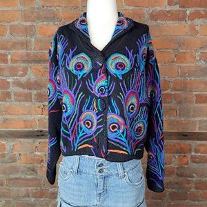 SOLDVintage Michael Simon Peacock Heavy Cardigan Sweater Size 1 Preowned-
